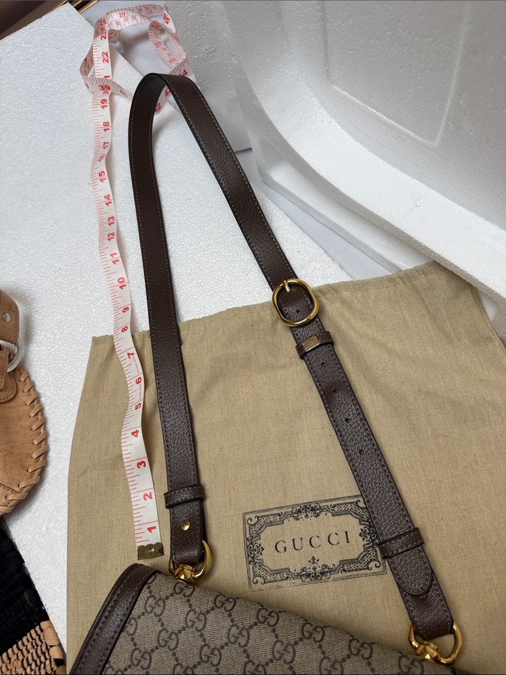 Gucci Brown GG Supreme Shoulder Bag with Gold Double G - Picture 13 of 15